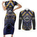 Aotearoa Ngati Raukawa Personalised Couples Matching Short Sleeve Bodycon Dress and Long Sleeve Button Shirt Maori Iwi Poutama Puhoro Tattoo