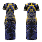 Aotearoa Ngati Raukawa Personalised Couples Matching Short Sleeve Bodycon Dress and Long Sleeve Button Shirt Maori Iwi Poutama Puhoro Tattoo