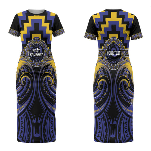 Aotearoa Ngati Raukawa Personalised Couples Matching Short Sleeve Bodycon Dress and Long Sleeve Button Shirt Maori Iwi Poutama Puhoro Tattoo