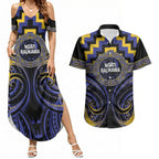 Aotearoa Ngati Raukawa Personalised Couples Matching Summer Maxi Dress and Hawaiian Shirt Maori Iwi Poutama Puhoro Tattoo
