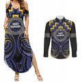 Aotearoa Ngati Raukawa Personalised Couples Matching Summer Maxi Dress and Long Sleeve Button Shirt Maori Iwi Poutama Puhoro Tattoo