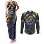Aotearoa Ngati Raukawa Personalised Couples Matching Tank Maxi Dress and Long Sleeve Button Shirt Maori Iwi Poutama Puhoro Tattoo