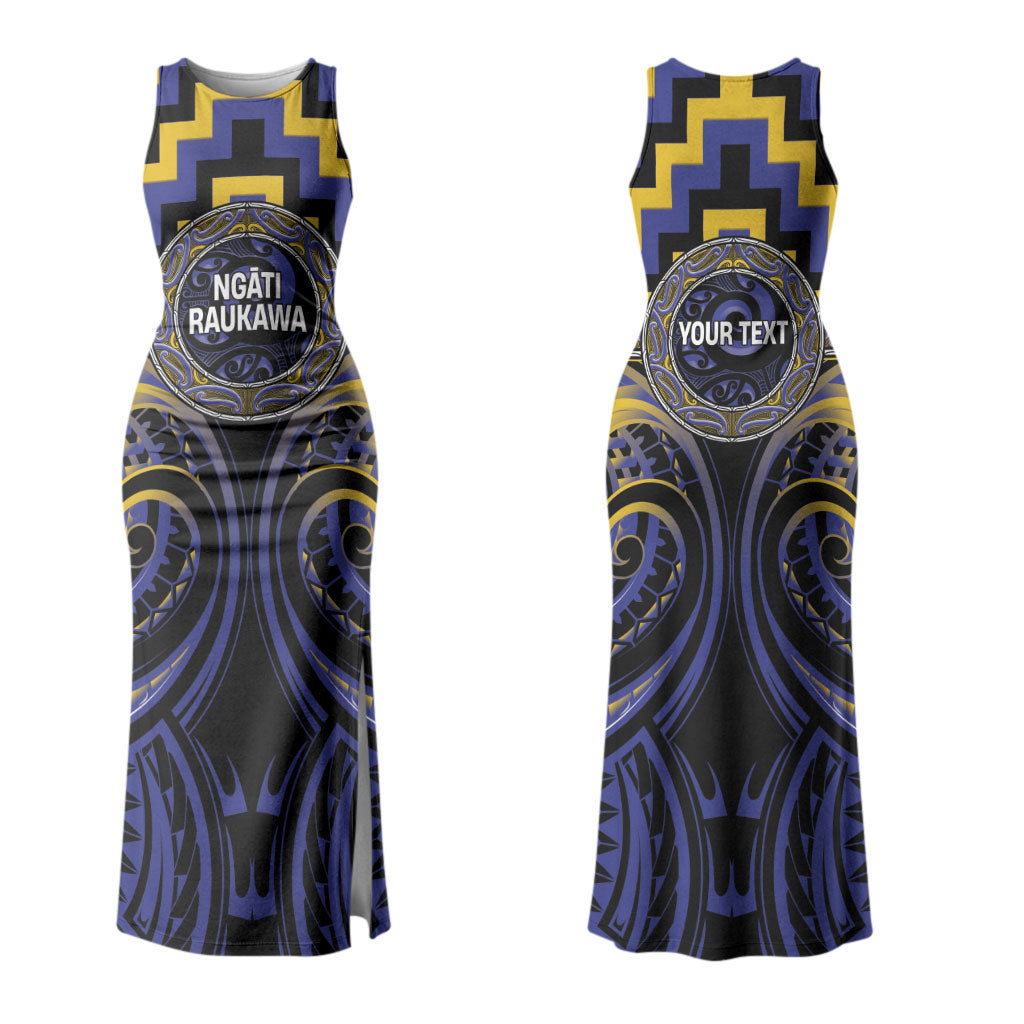 Aotearoa Ngati Raukawa Personalised Couples Matching Tank Maxi Dress and Long Sleeve Button Shirt Maori Iwi Poutama Puhoro Tattoo