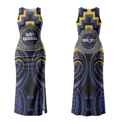 Aotearoa Ngati Raukawa Personalised Couples Matching Tank Maxi Dress and Long Sleeve Button Shirt Maori Iwi Poutama Puhoro Tattoo