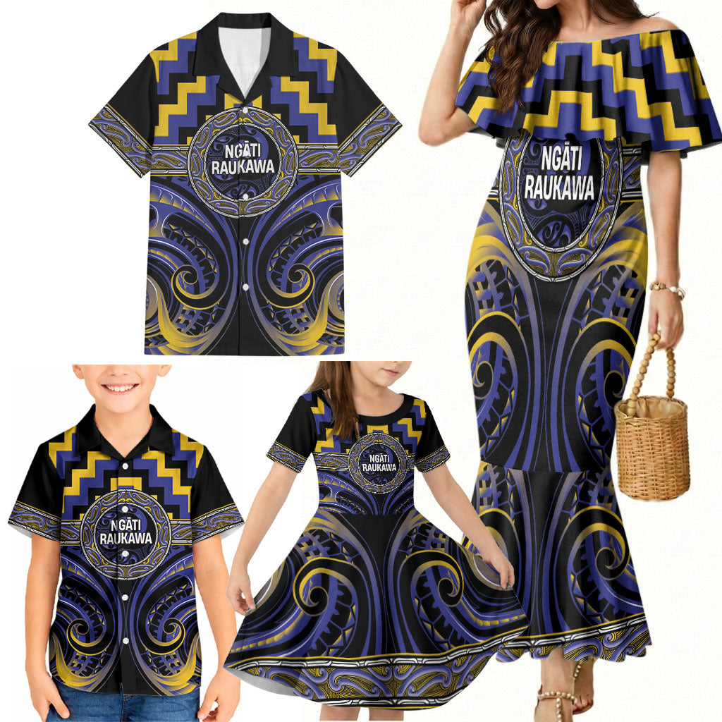 Aotearoa Ngati Raukawa Personalised Family Matching Mermaid Dress and Hawaiian Shirt Maori Iwi Poutama Puhoro Tattoo
