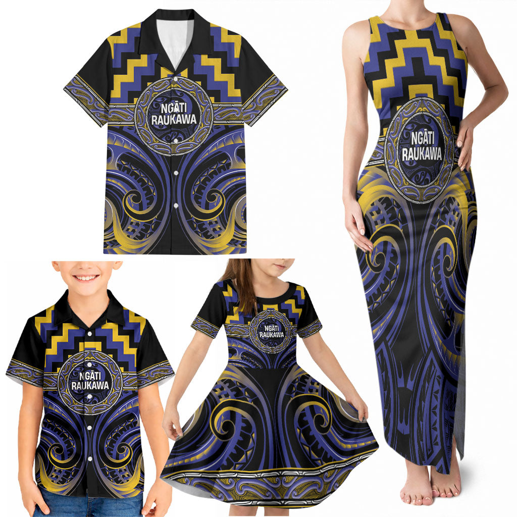 Aotearoa Ngati Raukawa Personalised Family Matching Tank Maxi Dress and Hawaiian Shirt Maori Iwi Poutama Puhoro Tattoo