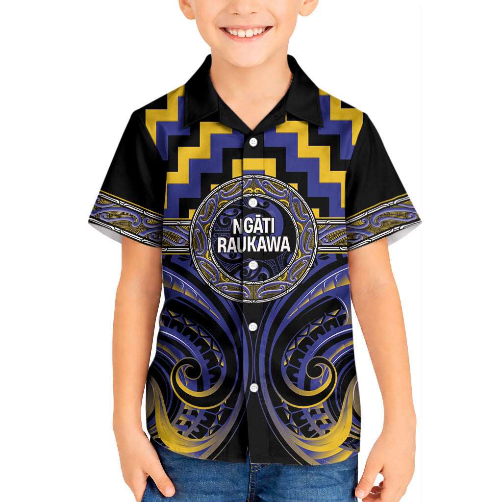 Aotearoa Ngati Raukawa Personalised Kid Hawaiian Shirt Maori Iwi Poutama Puhoro Tattoo