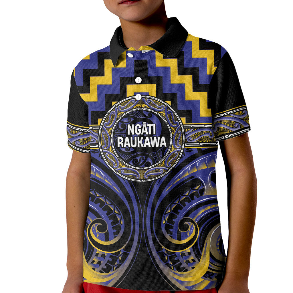 Aotearoa Ngati Raukawa Personalised Kid Polo Shirt Maori Iwi Poutama Puhoro Tattoo