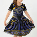 Aotearoa Ngati Raukawa Personalised Kid Short Sleeve Dress Maori Iwi Poutama Puhoro Tattoo