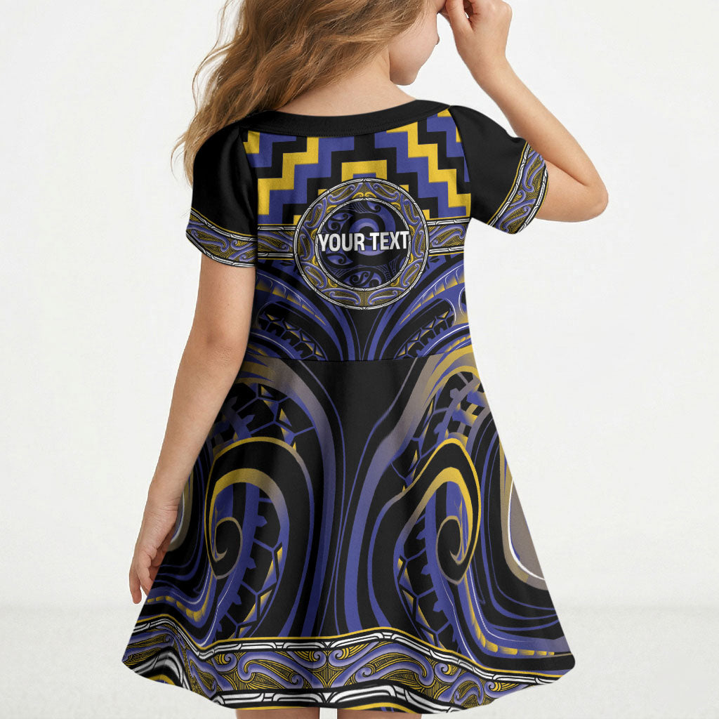 Aotearoa Ngati Raukawa Personalised Kid Short Sleeve Dress Maori Iwi Poutama Puhoro Tattoo