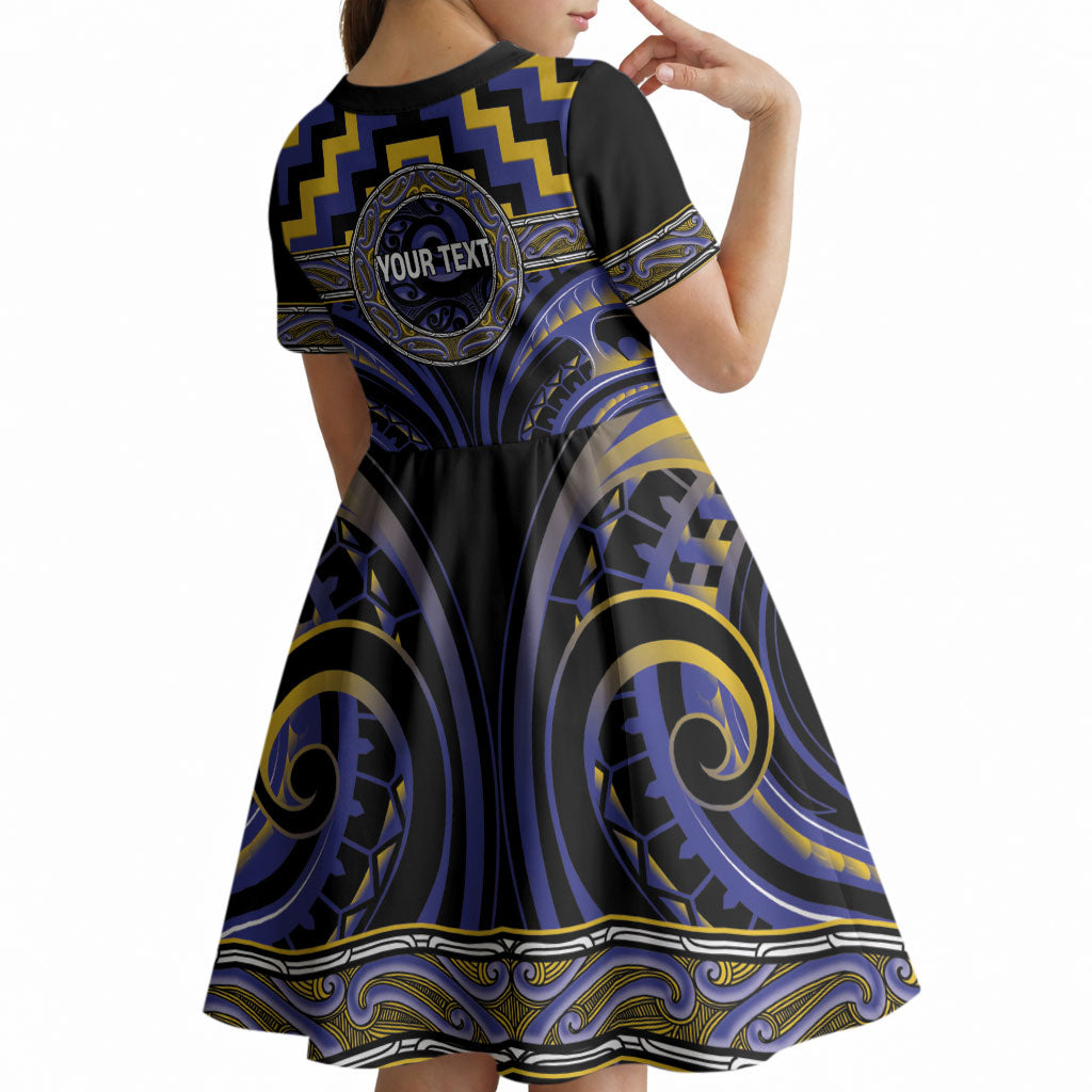 Aotearoa Ngati Raukawa Personalised Kid Short Sleeve Dress Maori Iwi Poutama Puhoro Tattoo