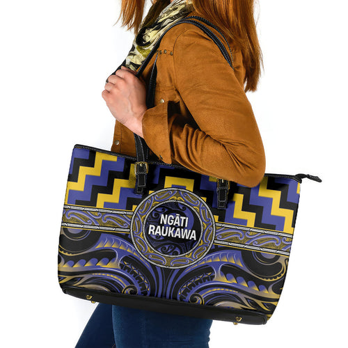 Aotearoa Ngati Raukawa Leather Tote Bag Maori Iwi Poutama Puhoro Tattoo