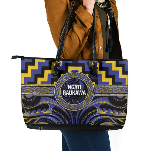 Aotearoa Ngati Raukawa Leather Tote Bag Maori Iwi Poutama Puhoro Tattoo