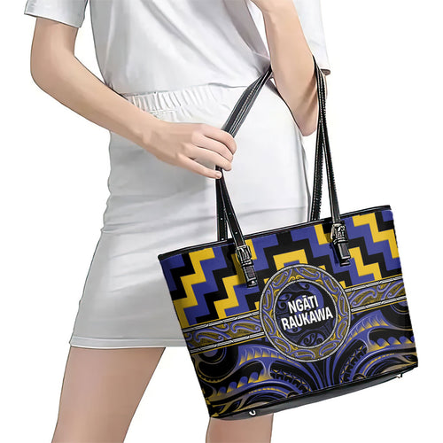 Aotearoa Ngati Raukawa Leather Tote Bag Maori Iwi Poutama Puhoro Tattoo