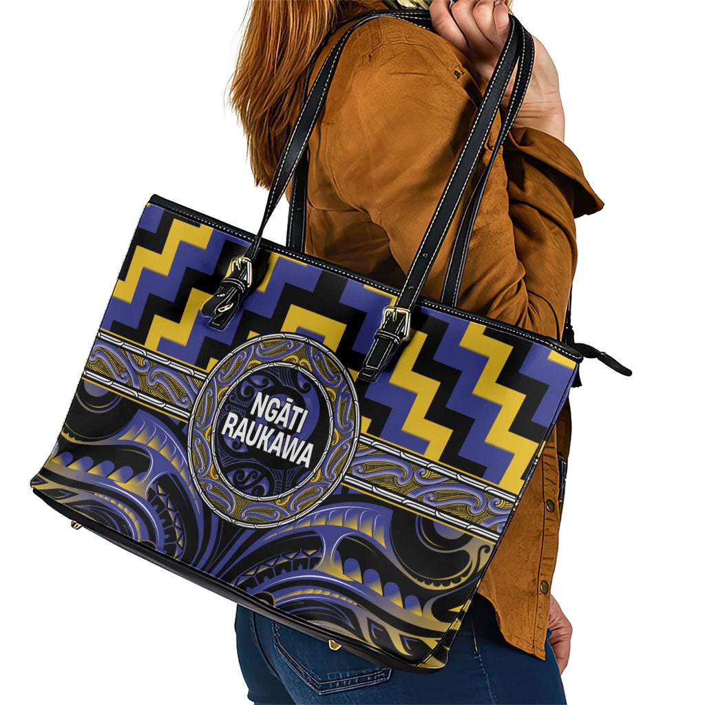 Aotearoa Ngati Raukawa Leather Tote Bag Maori Iwi Poutama Puhoro Tattoo