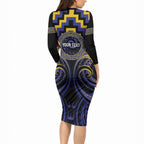 Aotearoa Ngati Raukawa Personalised Long Sleeve Bodycon Dress Maori Iwi Poutama Puhoro Tattoo