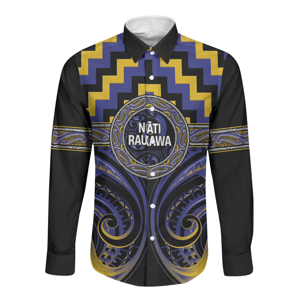 Aotearoa Ngati Raukawa Personalised Long Sleeve Button Shirt Maori Iwi Poutama Puhoro Tattoo