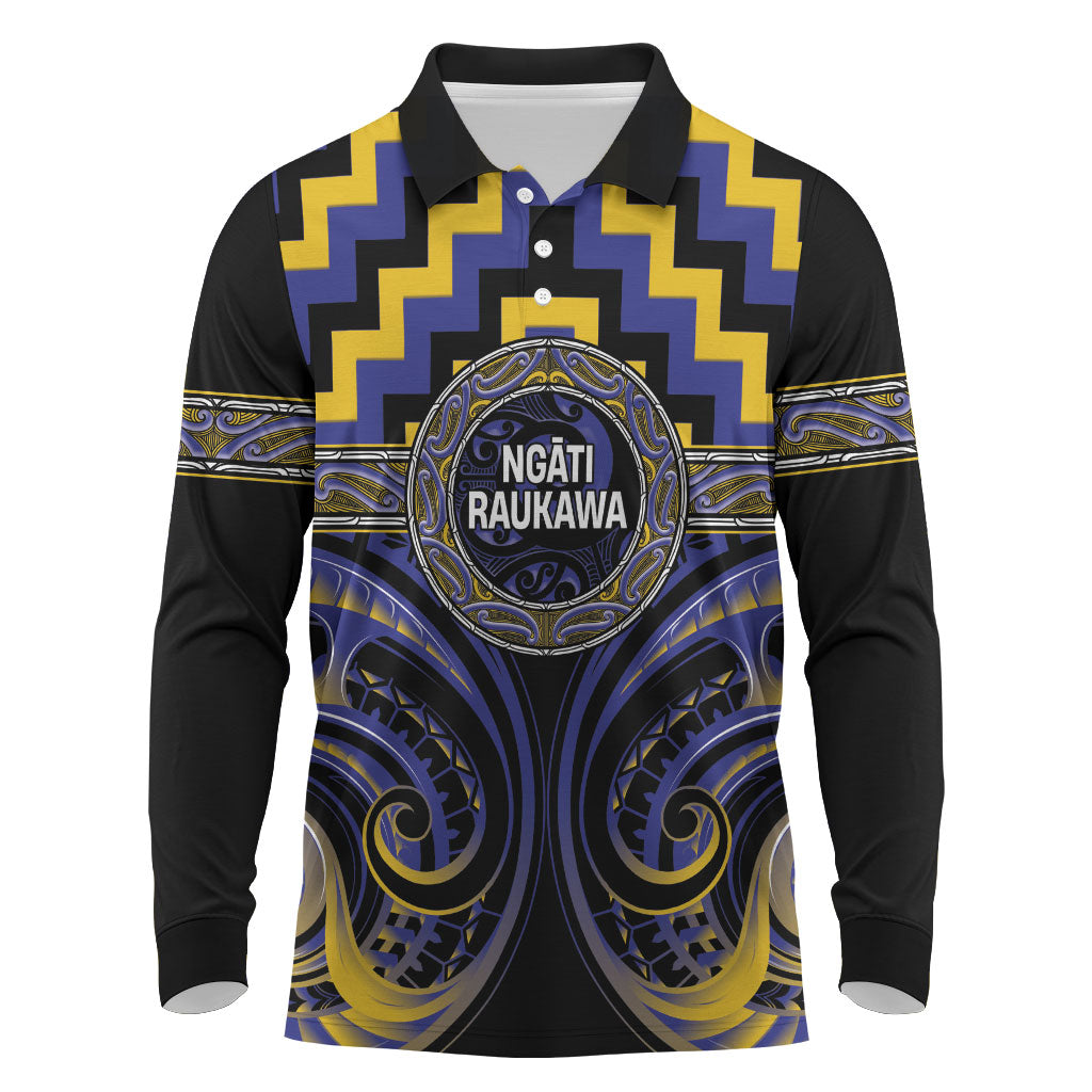 Aotearoa Ngati Raukawa Personalised Long Sleeve Polo Shirt Maori Iwi Poutama Puhoro Tattoo