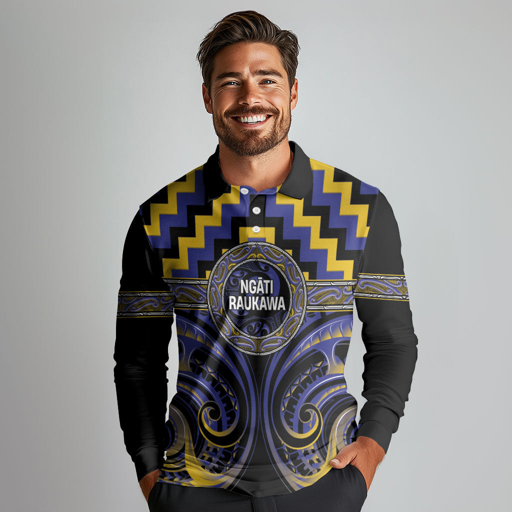 Aotearoa Ngati Raukawa Personalised Long Sleeve Polo Shirt Maori Iwi Poutama Puhoro Tattoo