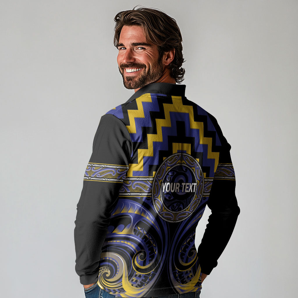 Aotearoa Ngati Raukawa Personalised Long Sleeve Polo Shirt Maori Iwi Poutama Puhoro Tattoo