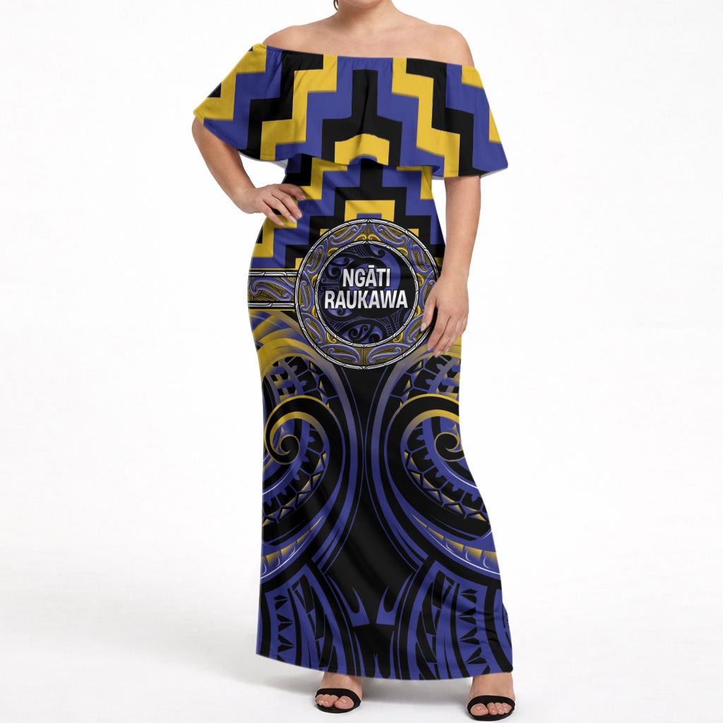 Aotearoa Ngati Raukawa Personalised Off Shoulder Maxi Dress Maori Iwi Poutama Puhoro Tattoo