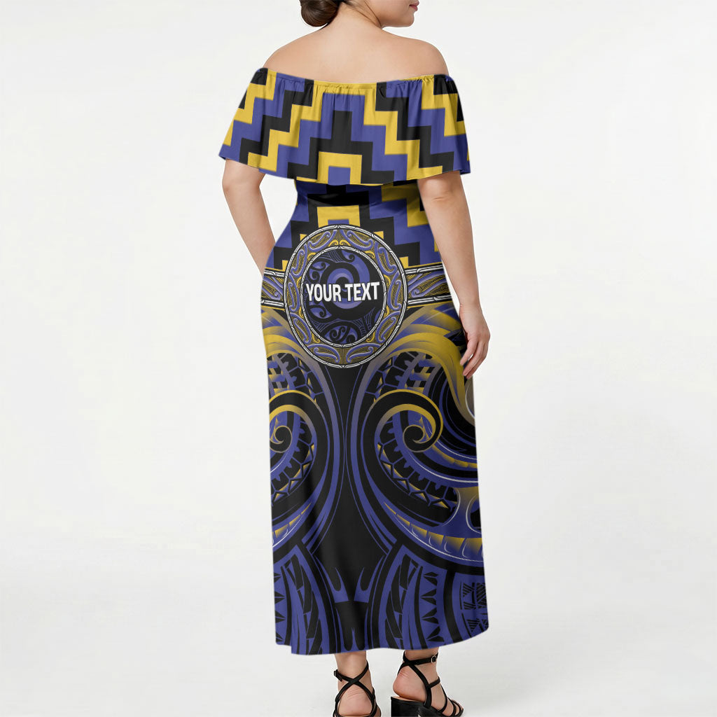 Aotearoa Ngati Raukawa Personalised Off Shoulder Maxi Dress Maori Iwi Poutama Puhoro Tattoo
