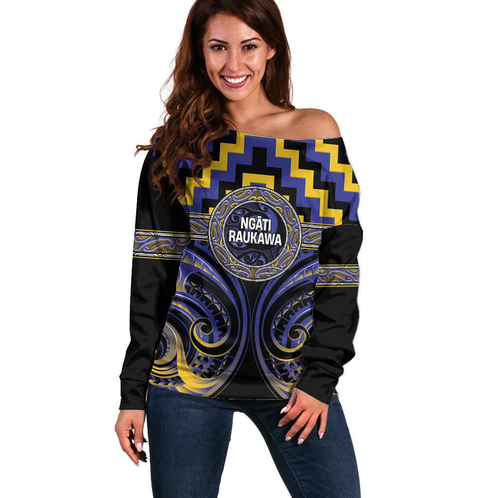 Aotearoa Ngati Raukawa Personalised Off Shoulder Sweater Maori Iwi Poutama Puhoro Tattoo