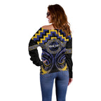 Aotearoa Ngati Raukawa Personalised Off Shoulder Sweater Maori Iwi Poutama Puhoro Tattoo