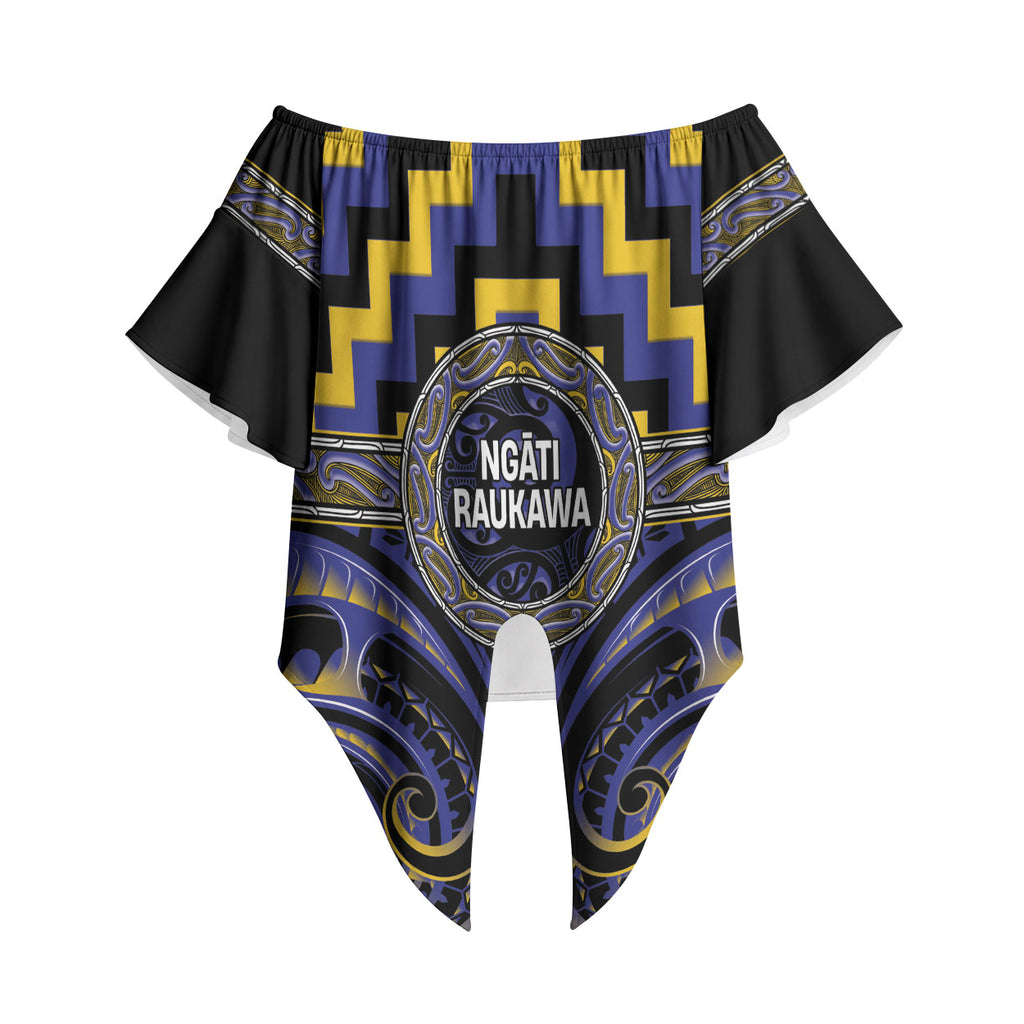 Aotearoa Ngati Raukawa Personalised Off Shoulder Wrap Waist Top Maori Iwi Poutama Puhoro Tattoo