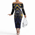 Aotearoa Ngati Raukawa Personalised Off The Shoulder Long Sleeve Dress Maori Iwi Poutama Puhoro Tattoo