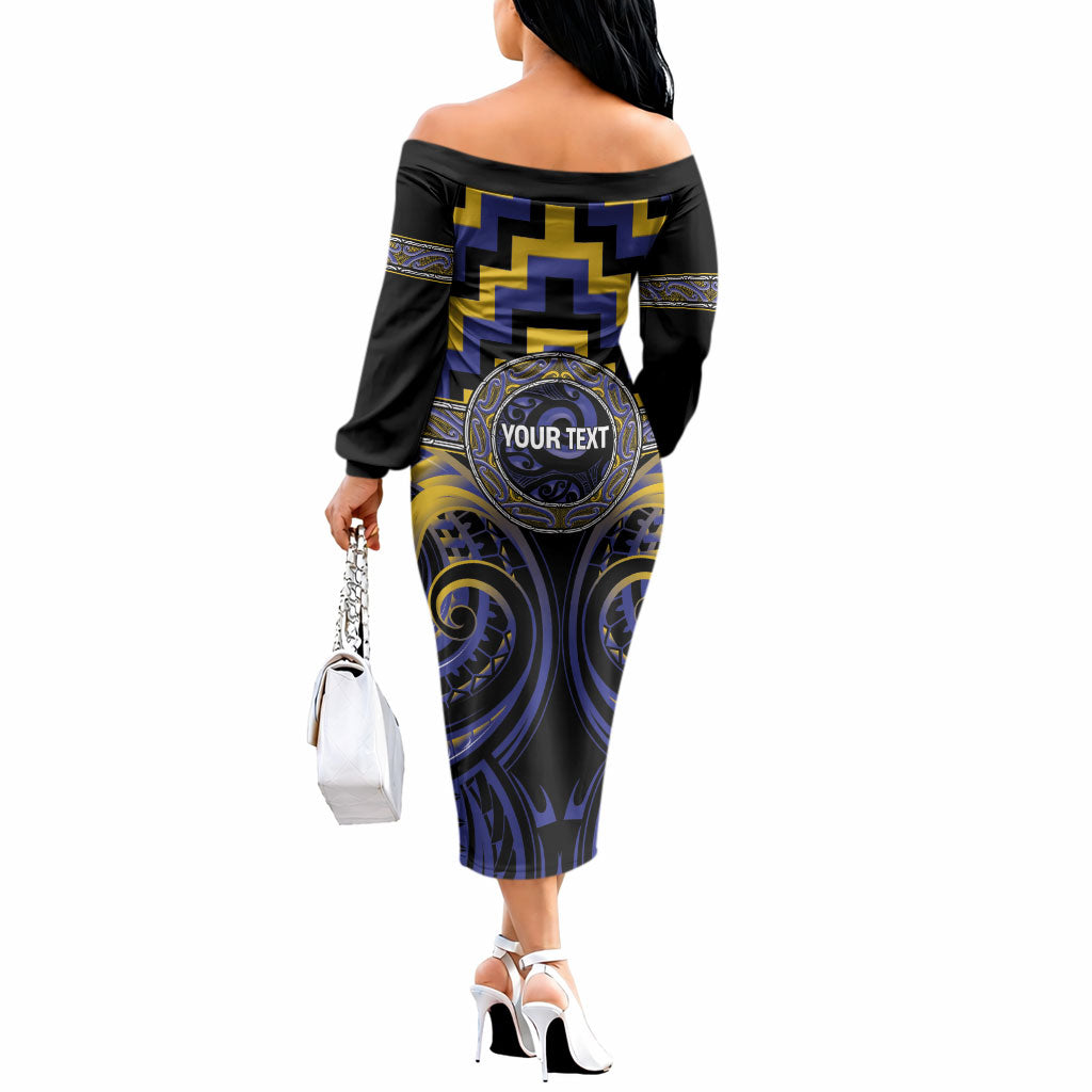 Aotearoa Ngati Raukawa Personalised Off The Shoulder Long Sleeve Dress Maori Iwi Poutama Puhoro Tattoo