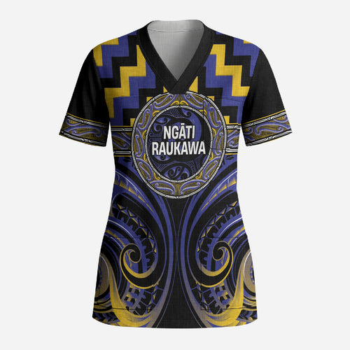 Aotearoa Ngati Raukawa Personalised Scrub Top Maori Iwi Poutama Puhoro Tattoo