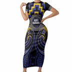 Aotearoa Ngati Raukawa Personalised Short Sleeve Bodycon Dress Maori Iwi Poutama Puhoro Tattoo