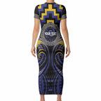 Aotearoa Ngati Raukawa Personalised Short Sleeve Bodycon Dress Maori Iwi Poutama Puhoro Tattoo