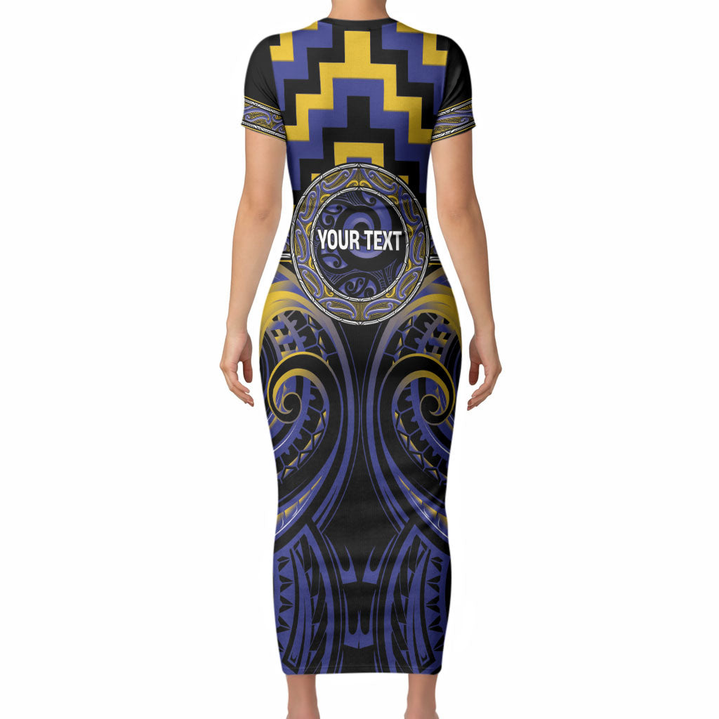 Aotearoa Ngati Raukawa Personalised Short Sleeve Bodycon Dress Maori Iwi Poutama Puhoro Tattoo