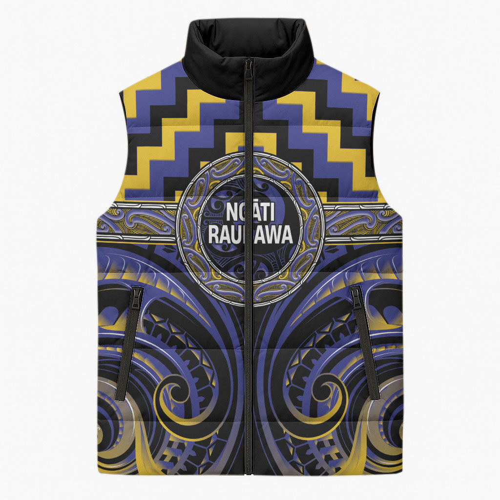 Aotearoa Ngati Raukawa Personalised Sleeveless Puffer Jacket Maori Iwi Poutama Puhoro Tattoo
