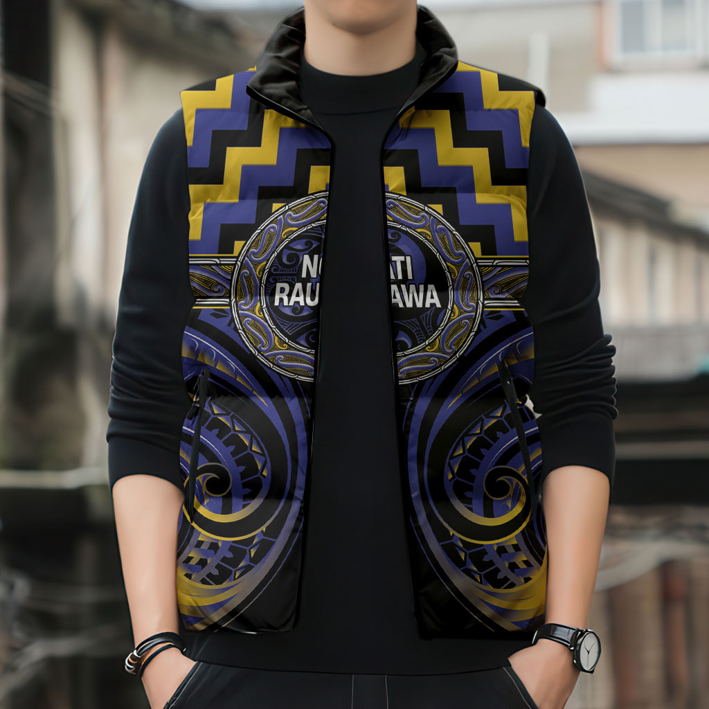 Aotearoa Ngati Raukawa Personalised Sleeveless Puffer Jacket Maori Iwi Poutama Puhoro Tattoo