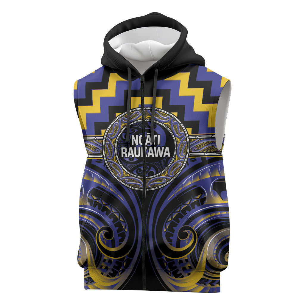 Aotearoa Ngati Raukawa Personalised Sleeveless Zip Hoodie Maori Iwi Poutama Puhoro Tattoo