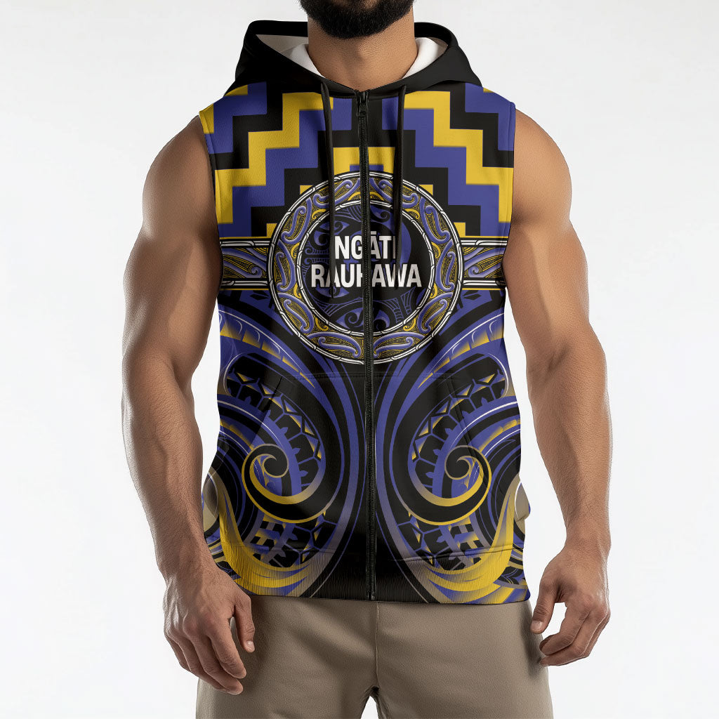 Aotearoa Ngati Raukawa Personalised Sleeveless Zip Hoodie Maori Iwi Poutama Puhoro Tattoo