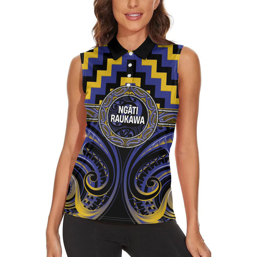 Aotearoa Ngati Raukawa Personalised Women Sleeveless Polo Shirt Maori Iwi Poutama Puhoro Tattoo