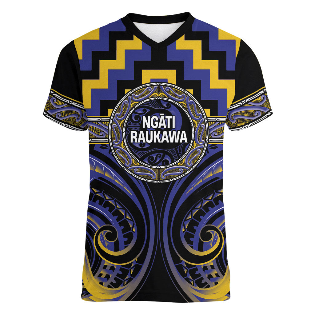 Aotearoa Ngati Raukawa Personalised Women V-Neck T-Shirt Maori Iwi Poutama Puhoro Tattoo