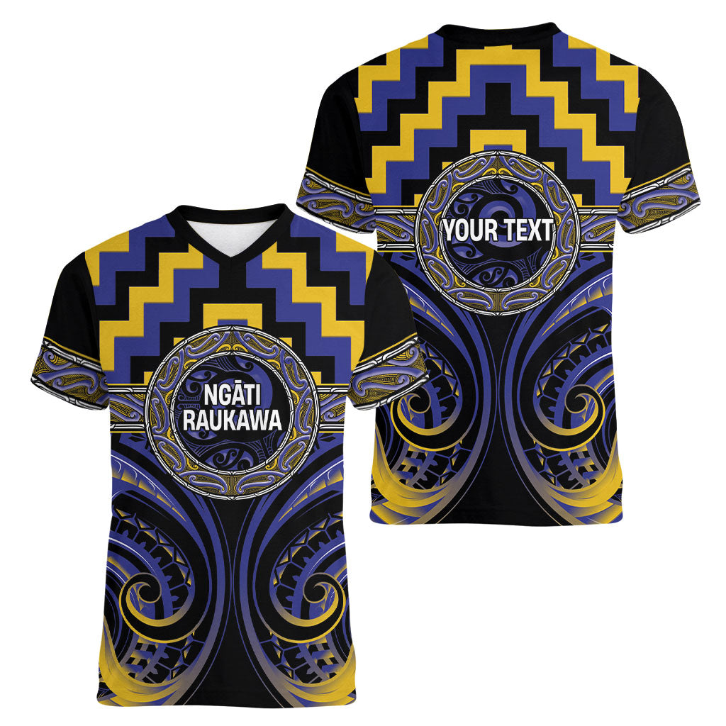 Aotearoa Ngati Raukawa Personalised Women V-Neck T-Shirt Maori Iwi Poutama Puhoro Tattoo