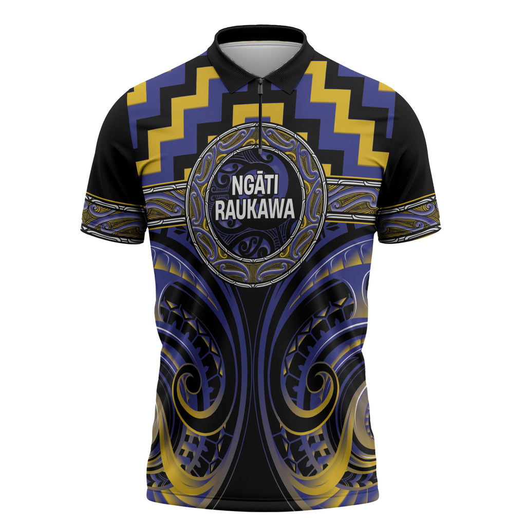 Aotearoa Ngati Raukawa Personalised Zipper Polo Shirt Maori Iwi Poutama Puhoro Tattoo