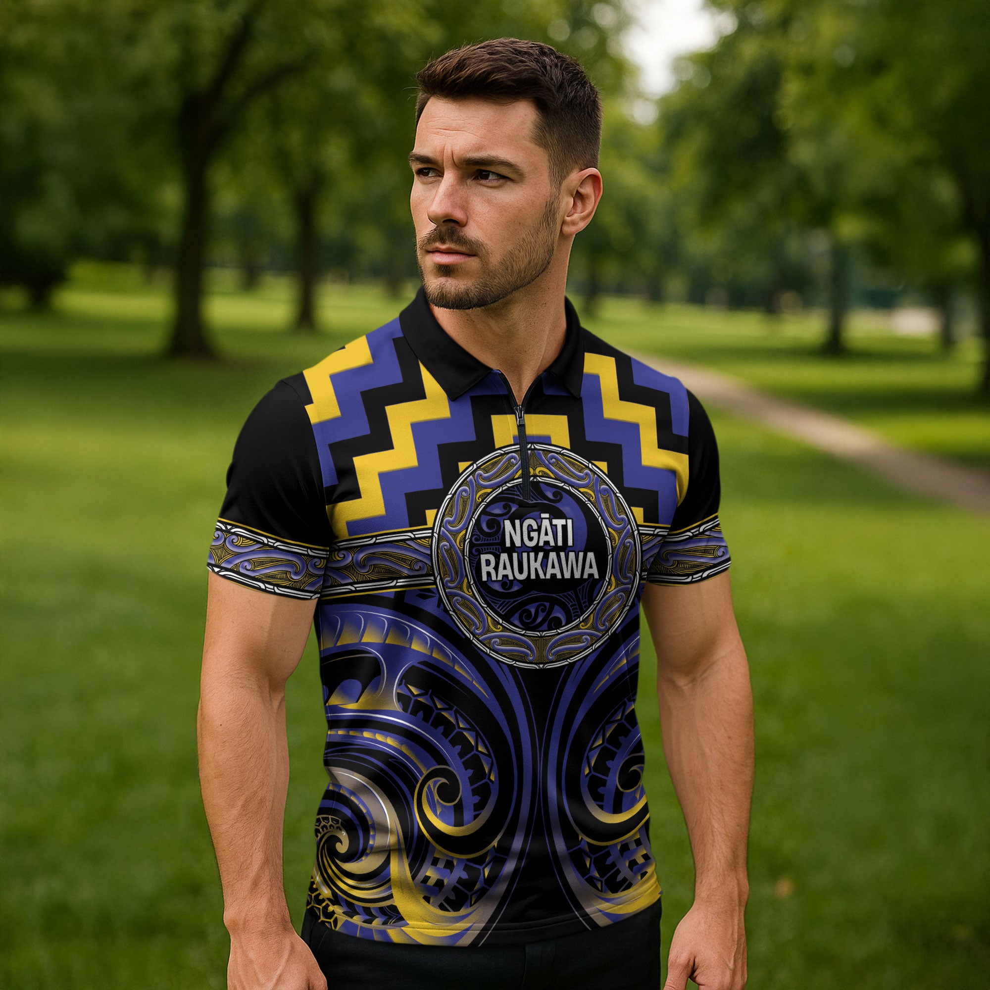 Aotearoa Ngati Raukawa Personalised Zipper Polo Shirt Maori Iwi Poutama Puhoro Tattoo