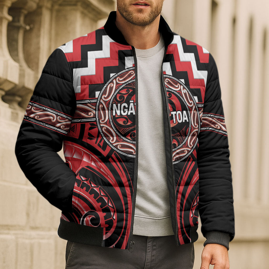 Aotearoa Ngati Toa Personalised Bomber Puffer Jacket Maori Iwi Poutama Puhoro Tattoo