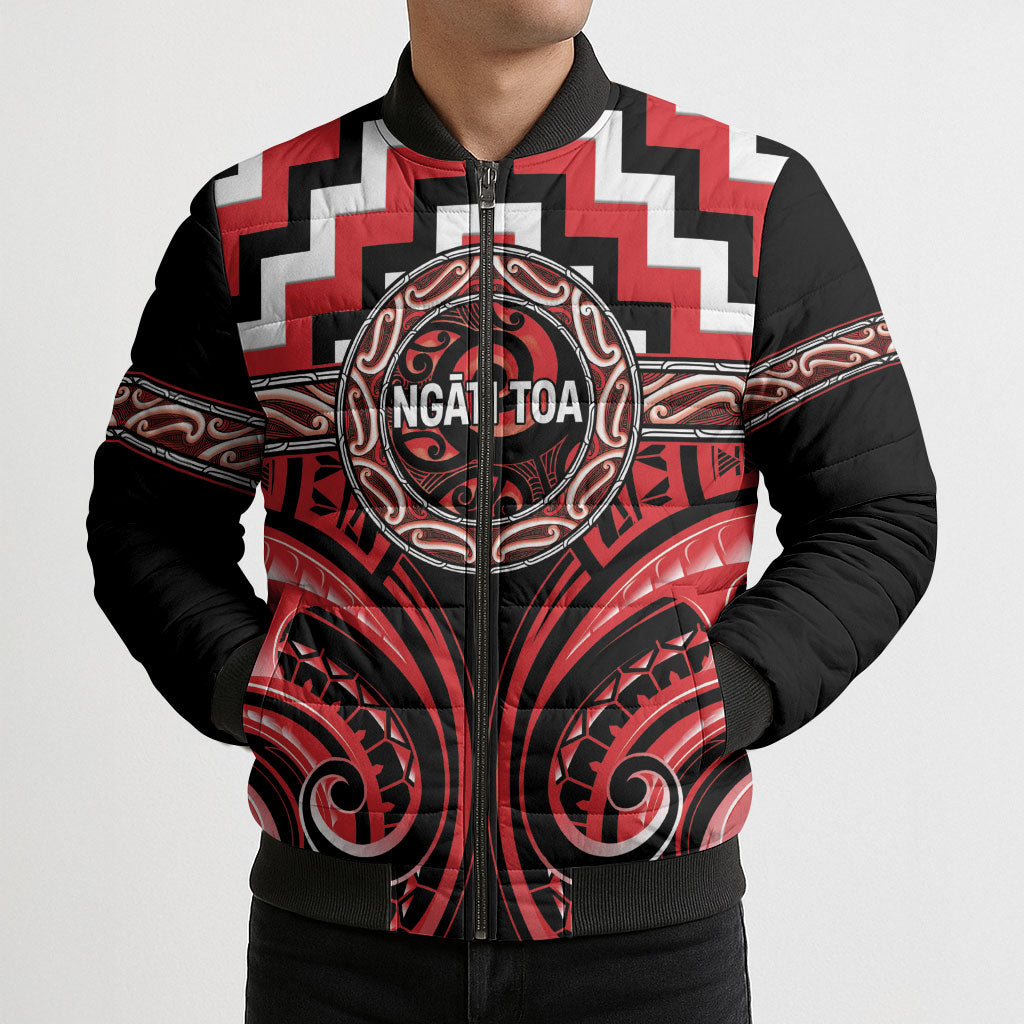 Aotearoa Ngati Toa Personalised Bomber Puffer Jacket Maori Iwi Poutama Puhoro Tattoo