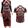 Aotearoa Ngati Toa Personalised Couples Matching Long Sleeve Bodycon Dress and Hawaiian Shirt Maori Iwi Poutama Puhoro Tattoo