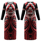 Aotearoa Ngati Toa Personalised Couples Matching Long Sleeve Bodycon Dress and Hawaiian Shirt Maori Iwi Poutama Puhoro Tattoo