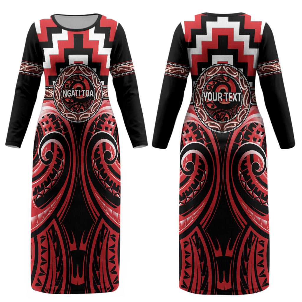 Aotearoa Ngati Toa Personalised Couples Matching Long Sleeve Bodycon Dress and Hawaiian Shirt Maori Iwi Poutama Puhoro Tattoo