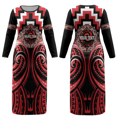 Aotearoa Ngati Toa Personalised Couples Matching Long Sleeve Bodycon Dress and Hawaiian Shirt Maori Iwi Poutama Puhoro Tattoo